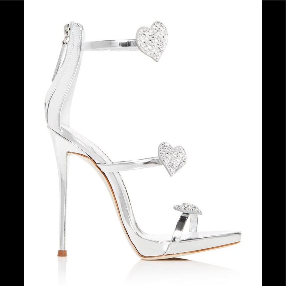 🤍giuseppe zanotti NEW Swarovski crystal silver heart heels - Picture 4 of 11